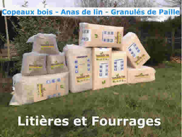litiere anas de lin, litière copeau bois, litiere granulets paille, litière sciure de bois